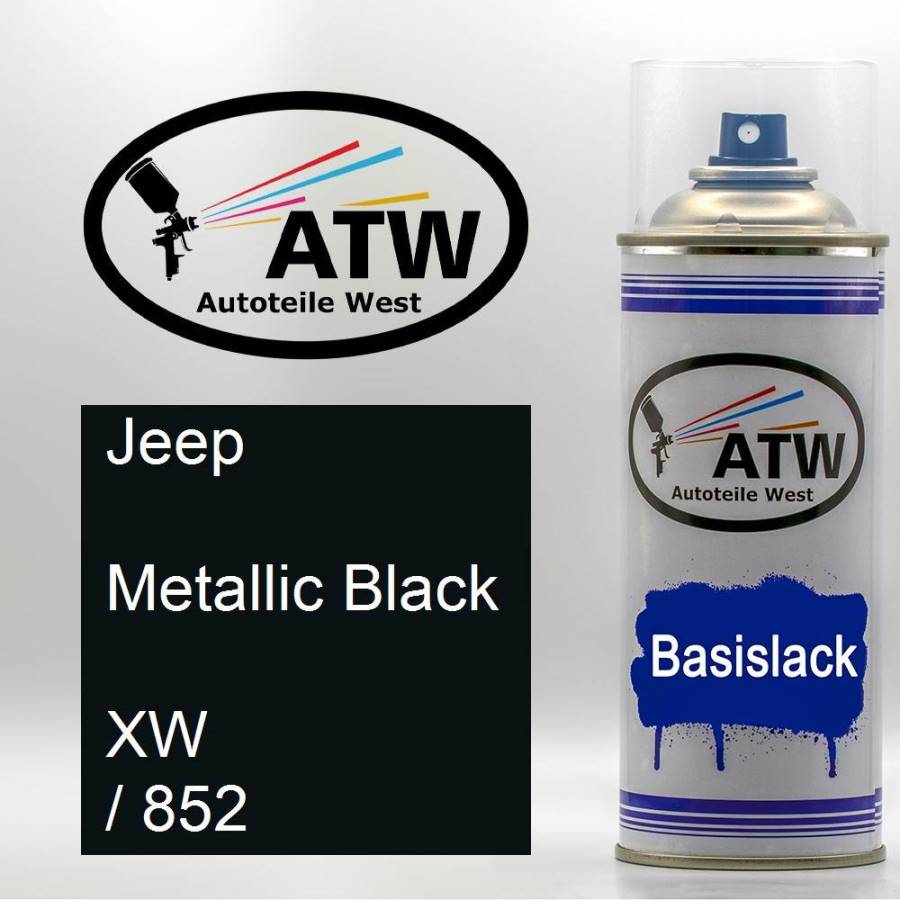 Jeep, Metallic Black, XW / 852: 400ml Sprühdose, von ATW Autoteile West.